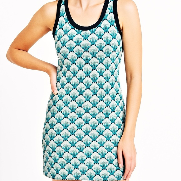 Karen Kane stretch crochet sleeveless vibrant teal and white mini dress size S - Picture 1 of 9